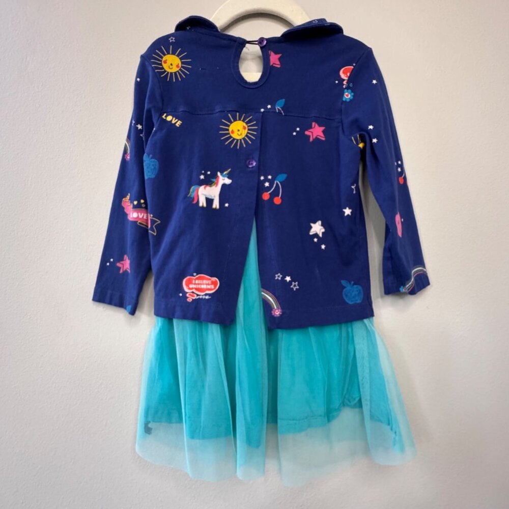 MIM-PI Unicorn & Rainbow Dress Girls 3 98 Tulle Skirt Peter Pan Collar Toddler - Picture 2 of 9